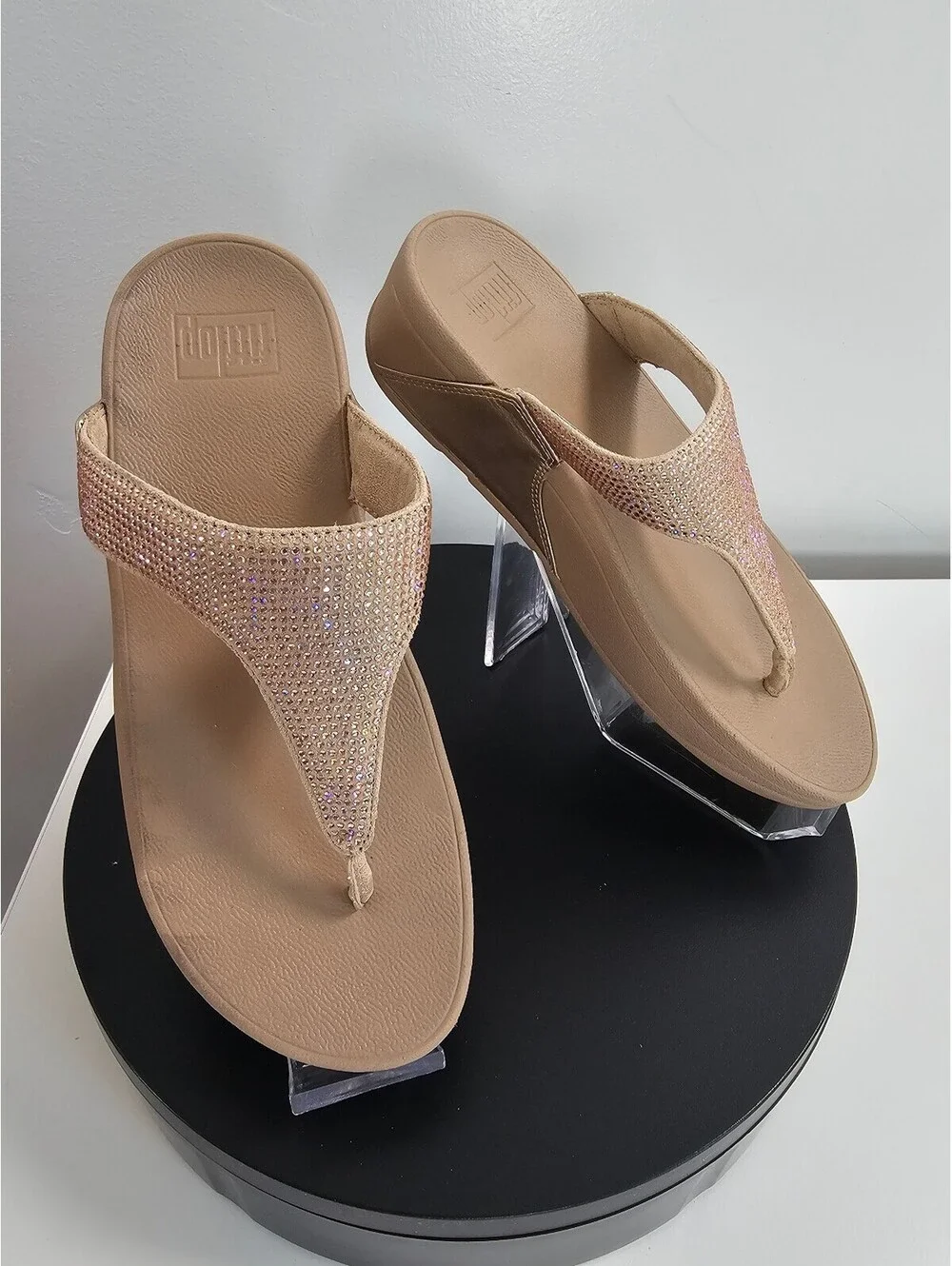 FitFlop Women's Nude Wedge Sandals with Rhinestone Detail